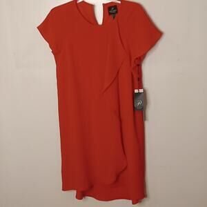 NWT Adrianna Papell Women’s Size 8 Red Geranium high low ruffle front dress.